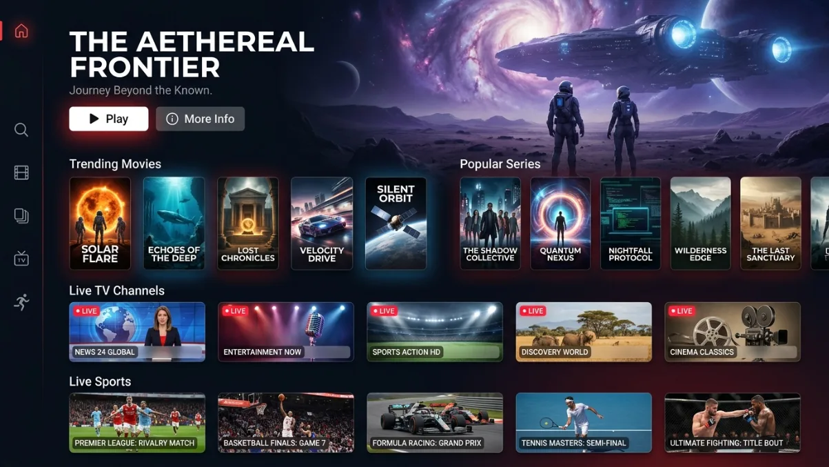 IPTV streaming dashboard on a smart TV
